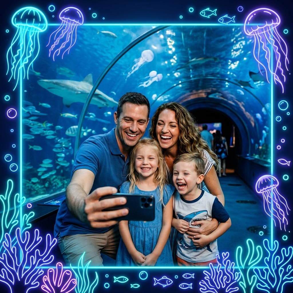 Family in a creative aquarium photo experience