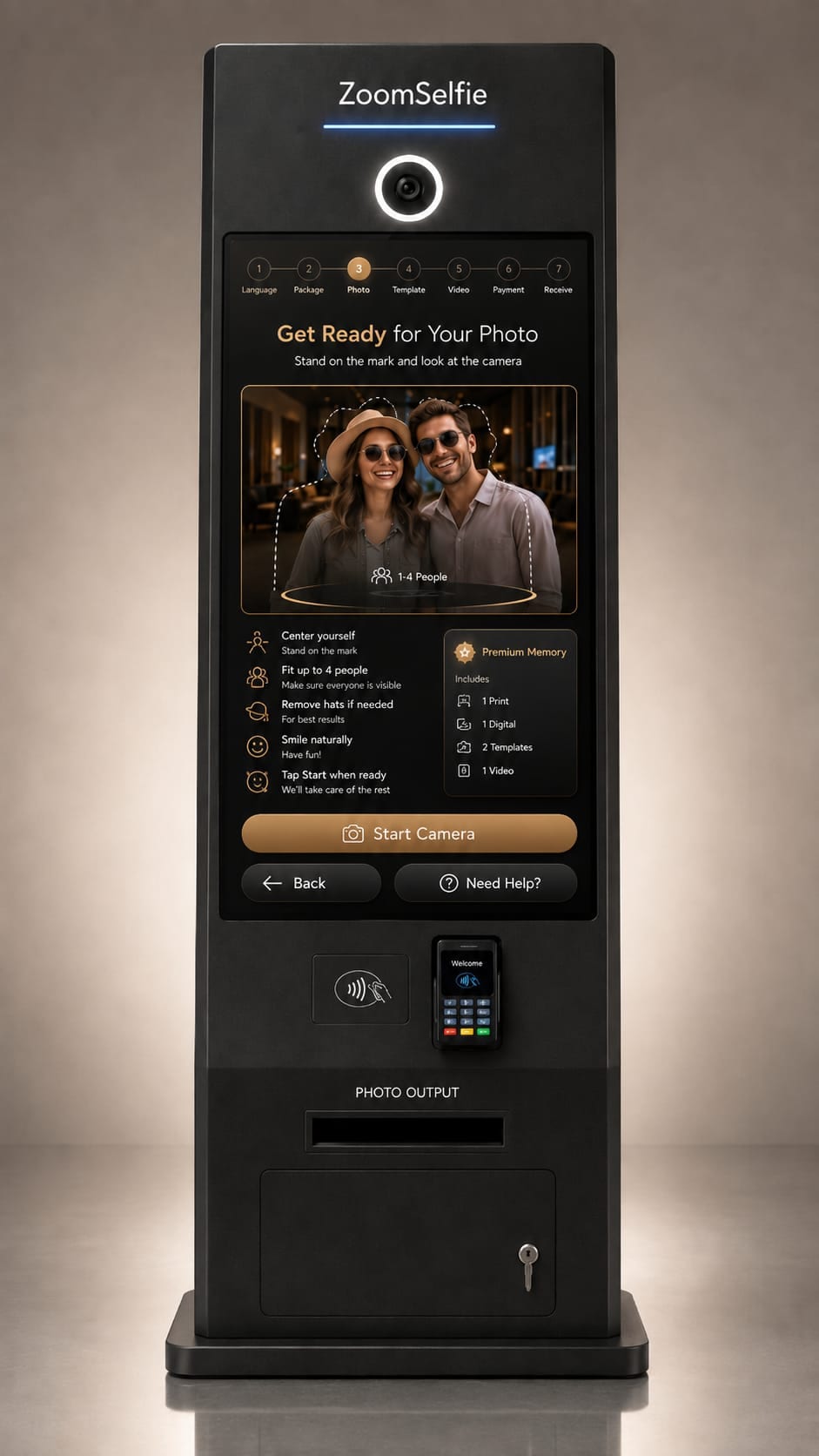 ZoomSelfie kiosk camera positioning screen