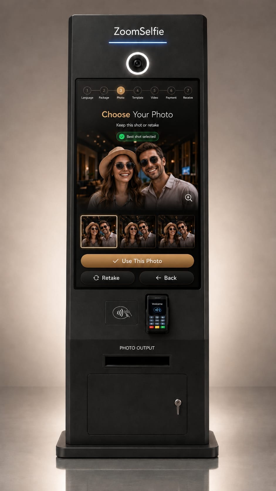 ZoomSelfie kiosk photo selection screen