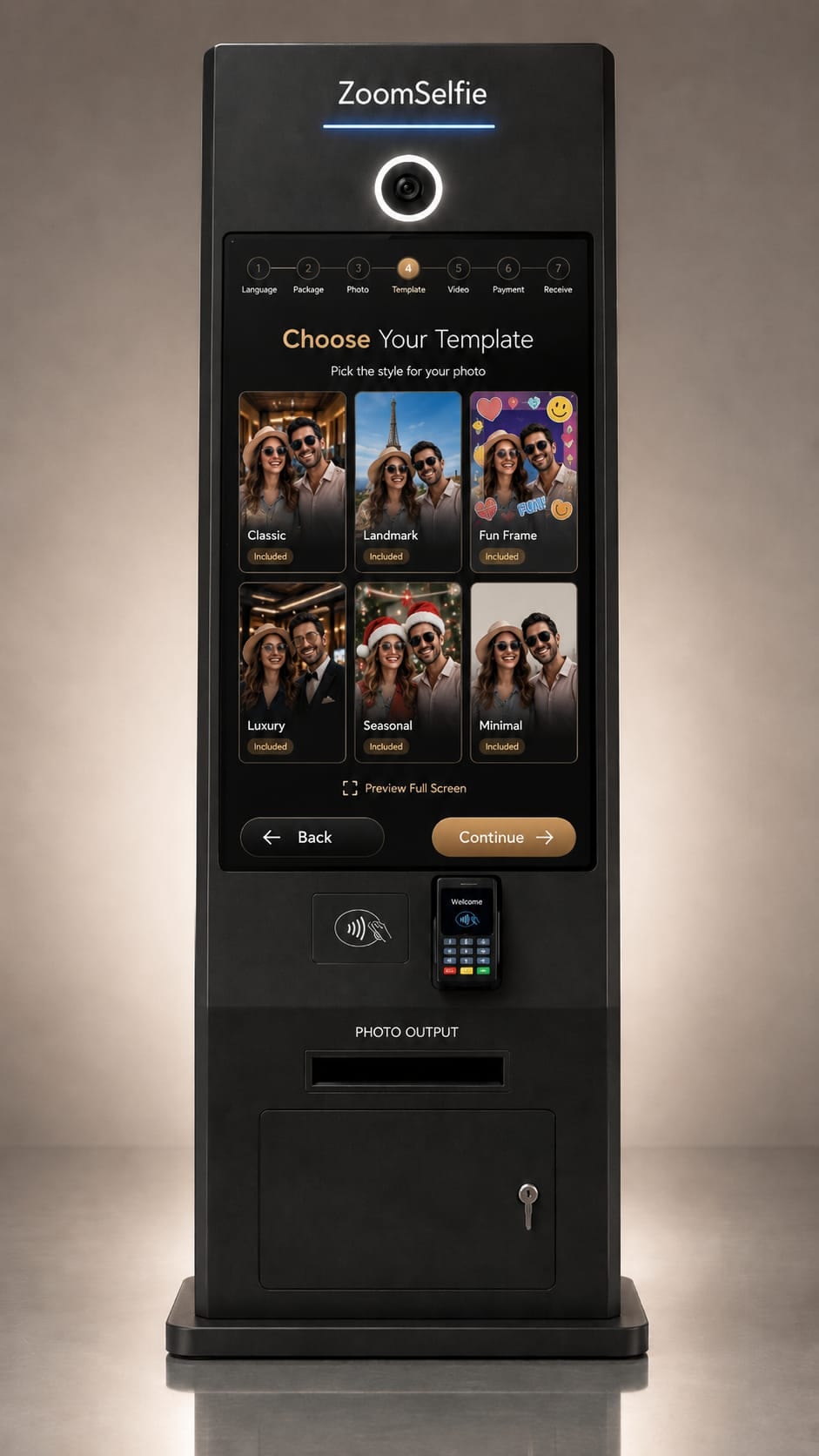 ZoomSelfie kiosk template selection screen