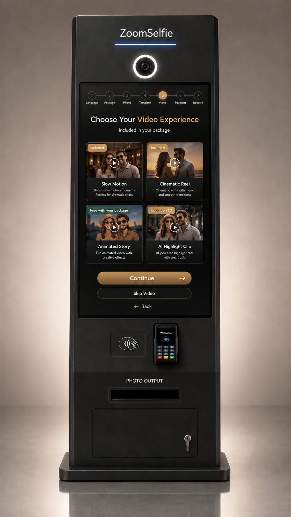 ZoomSelfie kiosk video experience selection screen