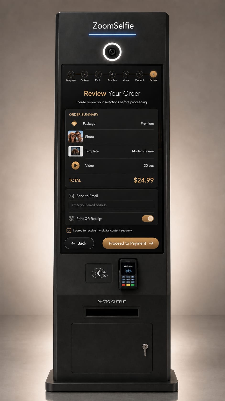 ZoomSelfie kiosk order review screen