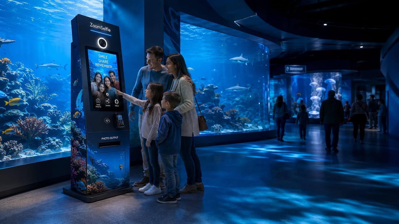 A family creating an aquarium-themed memory