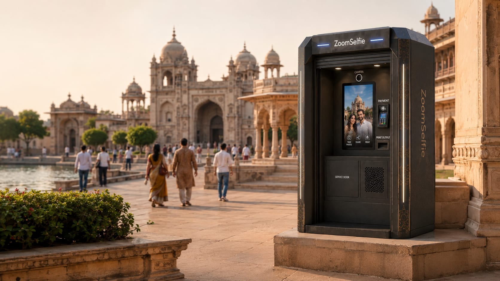 Visitors photographed at a historical destination