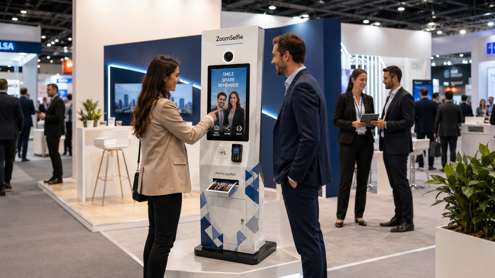 Visitors interacting with a branded fair experience